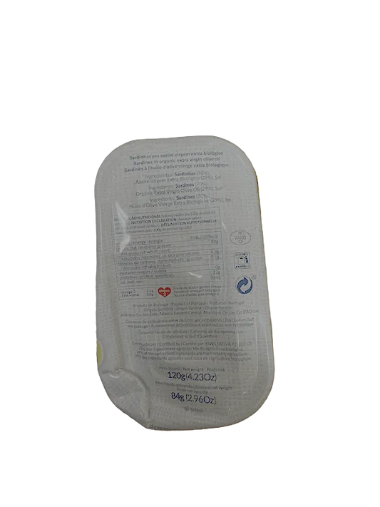 Bom Petisco BIO sardinės alyvuogių aliejuje – skardinė su defektais