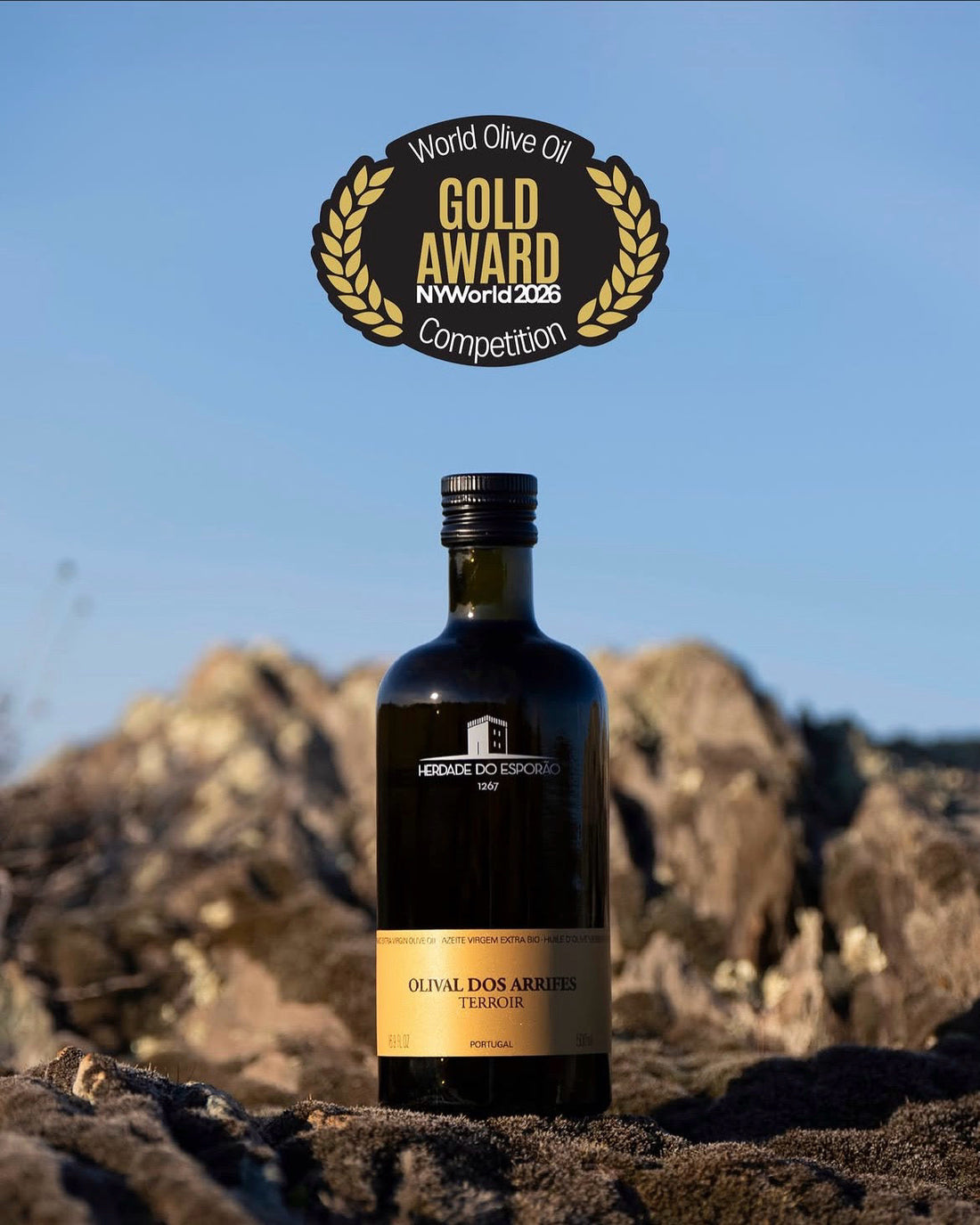 Herdade do Esporão Olival dos Arrifes Portuguese olive oil with 2026 Gold Award emblem