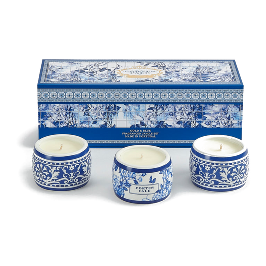 Portus Cale Gold & Blue Tealight Candle Set 3x70g