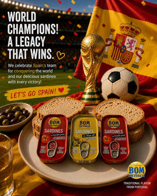 🏆🇪🇸 Bom Petisco portugalietiškų sardinių degustacinis rinkinys (3 x 120g) – Ispanijos pasaulio čempionų vėliavos leidimas