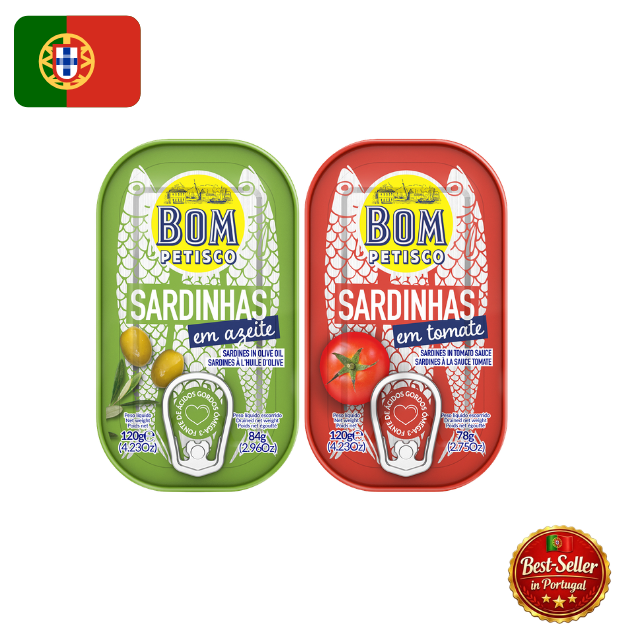 🇵🇹 Bom Petisco Portugalijos sardinių degustacinis rinkinys (2 x 120g) – PT vėliavos leidimas