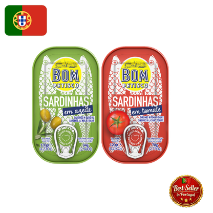 🇵🇹 Bom Petisco Portugalijos sardinių degustacinis rinkinys (2 x 120g) – PT vėliavos leidimas