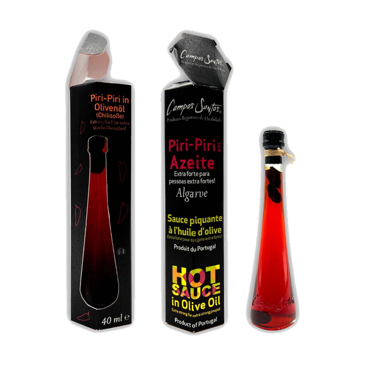 Campo Santos extra hot piri-piri in olive oil, 40ml bottle